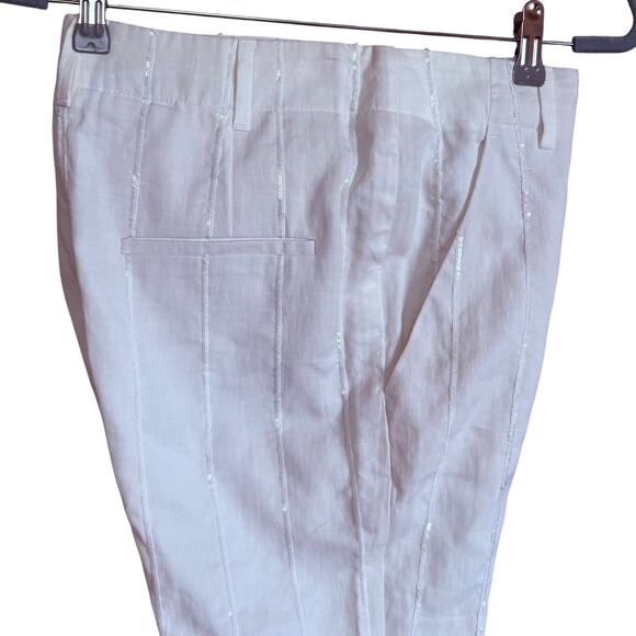 Brunello Cucinelli High Rise Linen Pinstripe Sequins Pants Size 6 Straight Leg